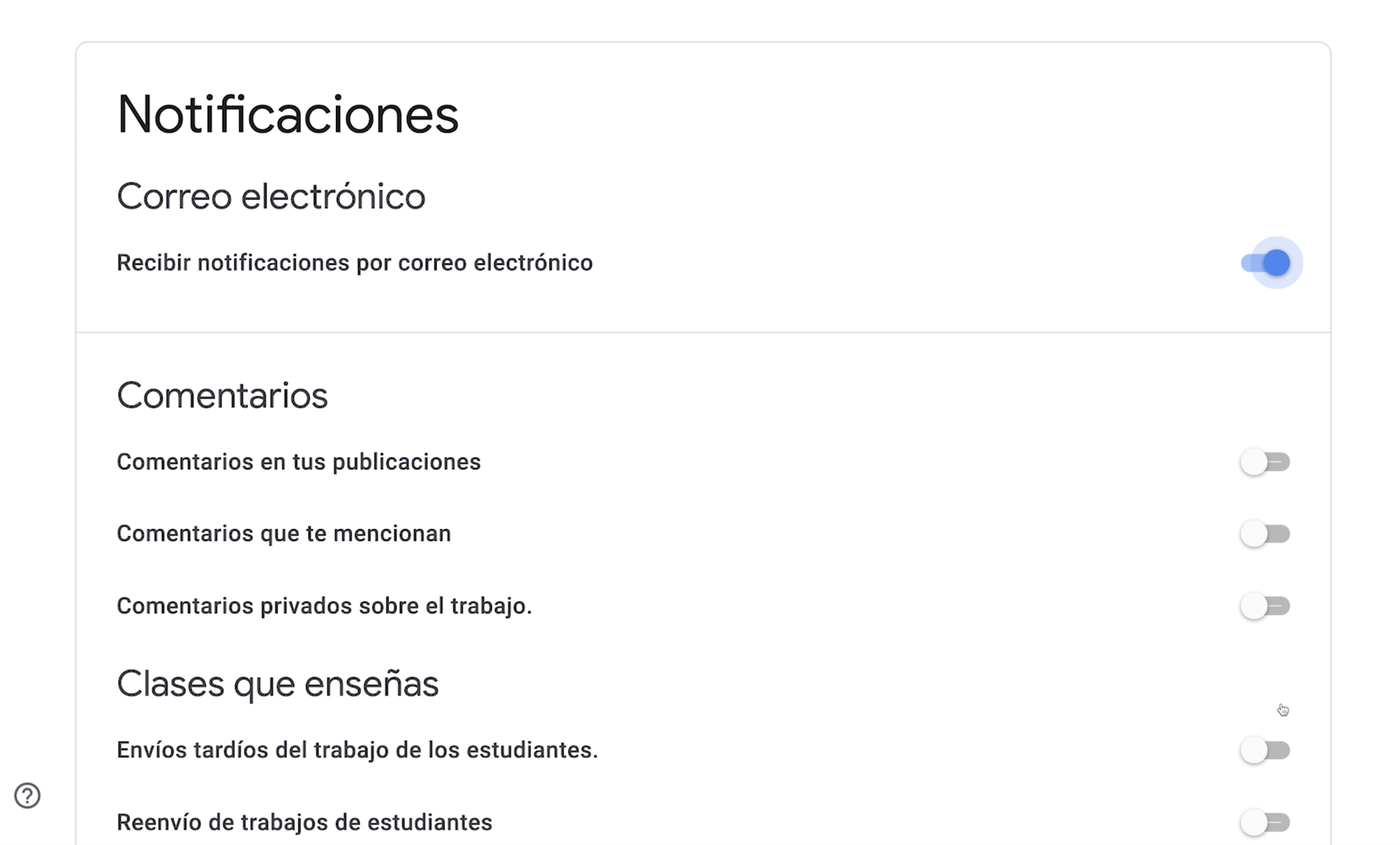 Ajustar notificaciones en correo electrónico de Google Classroom